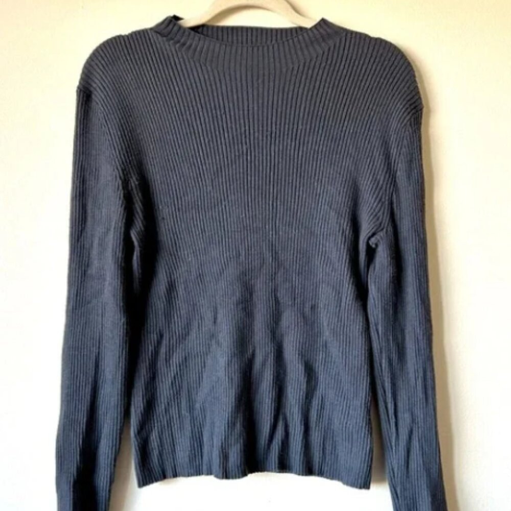 H&M Large Black Ribbed Knit Sweater fall winter crewneck blouse very stretchy